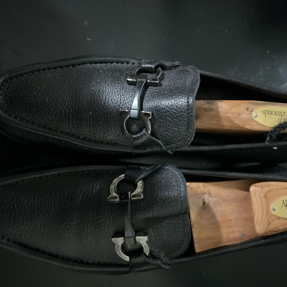 Salvatore Ferragamo Black Leather Slip-On Loafers